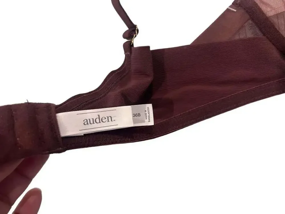 Auden Women's Unlined Mesh Underwire Bra Dark Burgundy 36B